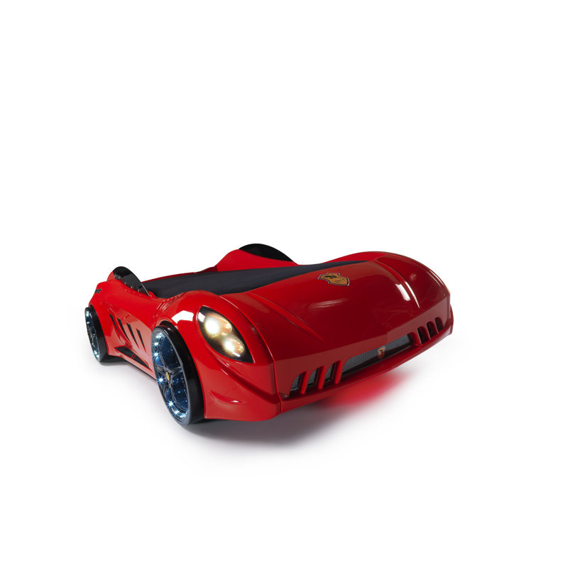 Zoomie Kids Aadyant Twin Race Car Bed, Remote Control, LED Lights